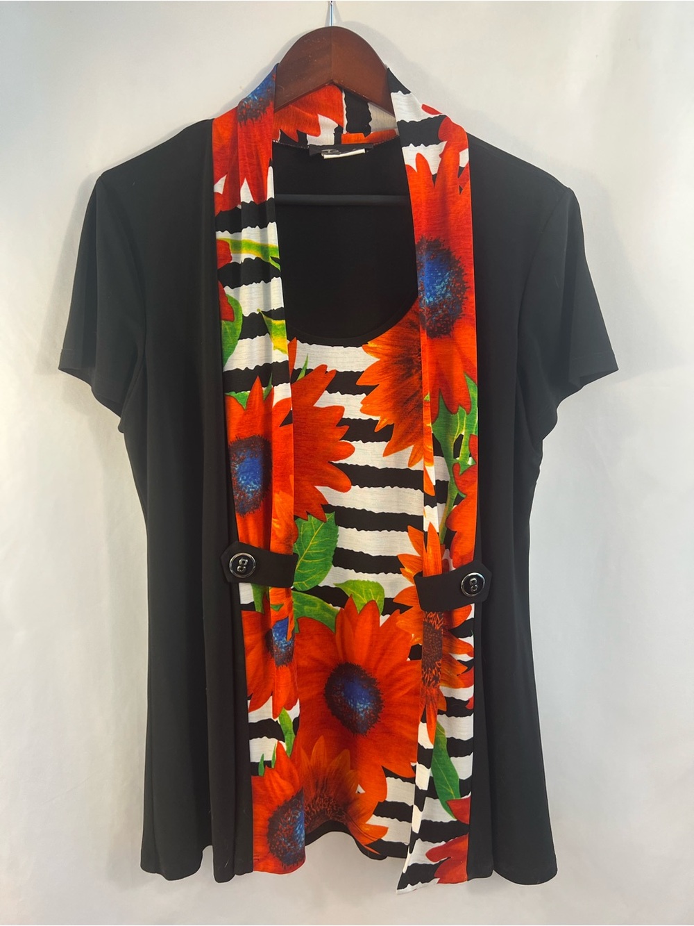 Bali Black Cardigan with Red and White Floral Print